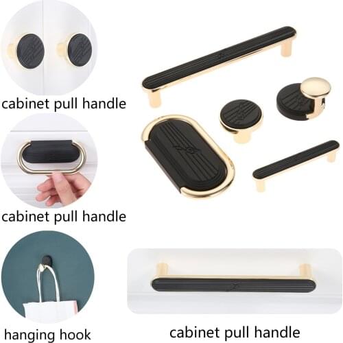 1 PC Modern Drawer Knobs Pulls 64/96/128MM Cabinet Knobs Kitchen Handle Golden+black Furniture Handle Door Hardware Home Decor