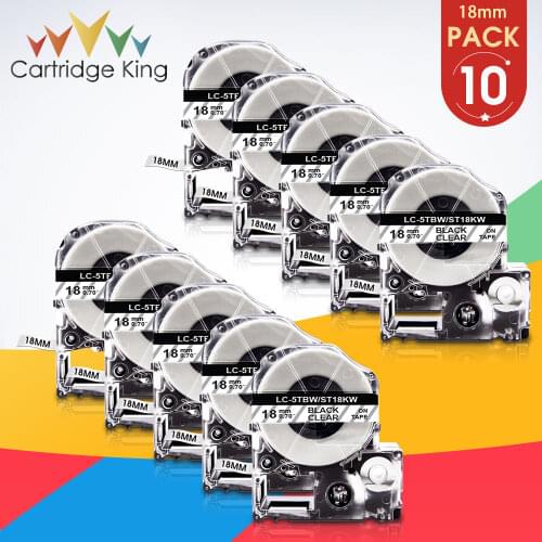 10PCS Black on Clear ST18KW 18mm Label Tape Ribbon Compatible for Epson King Jim LabelWorks LW-C410 LW-400 LW-600P Label Maker