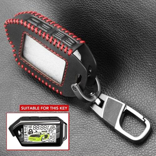 2-Way LCD Keychain Remote 100% Leather Case Cover for Car Alarm System Sher-khan Mobicar A Mobicar B Key Protect Shell