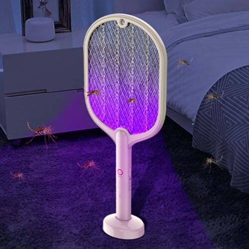 2 in 1 Mosquito Swatter USB Rechargeable Handheld Electric Fly Swatter Insects Bug Zapper Racket Mosquito Trap for Home Bedroom