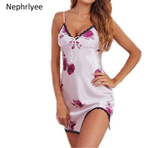 2021 New Arrival Ice Silk Nightgowns Womens Sleepwear Female Summer Sexy Nightwear V Neck Rayon Nightdress Home Wear SLP301
