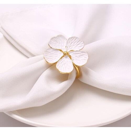 6pcs Napkin Ring High-quality White Oil Flower Pattern Birthday Party Dinner Wedding Table Decoration Metal Napkin Holder