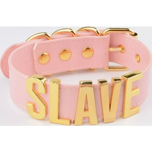 Handmade Personalized Letter Choker Slave Gold Sivler Collar Necklace for Women Girl Pink White Choker Cosplay