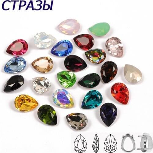 CTPA3bI Drop Glass Rhinestones With Claw Sew On Teardrop Crystal Stone Strass Diamond Metal Base Buckle DIY Wedding Decoration