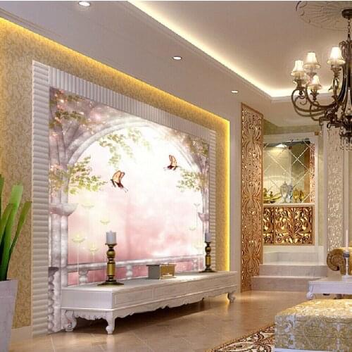 European Fashion Butterfly Koi TV background wallpaper mural painting restaurant entrance Custom Size