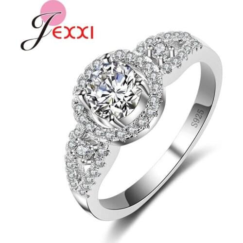 European 925 Sterling Silver Round Cubic Zircon Crystal Wedding Rings For Brides Fashion Engagement Finger Ring Accessory