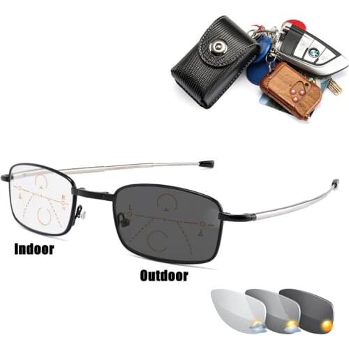 Photochromic Foldable Reading Glasses Men Women Progressive Multifocal Presbyopic Glasses Portable Metal adjustable Temple