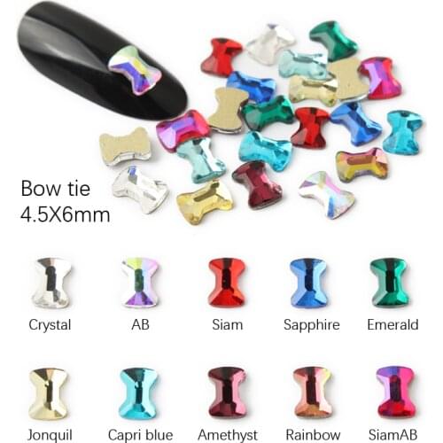 Hot sale Bow tie 4x6mm Nail Art Rhinestones 12 colors Fancy Crystal stones 30/100Pcs For 3D Nail art decoration