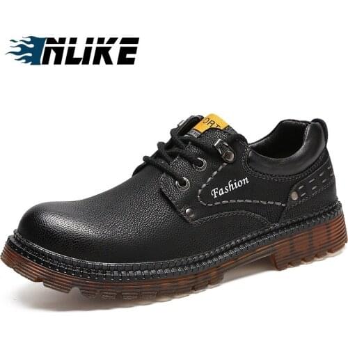 INLIKE Mens Shoes Genuine Leather Shoes Men Breathable Lightweight England Cow Leather Casual Shoes Outdoor