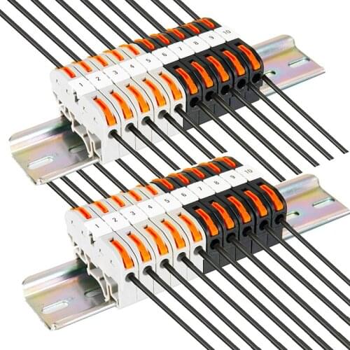 DIN Rail Terminal Blocks Kit, with Universal Compact Connectors, Connection Bar, Marker Strip, Screws, 28-12 AWG