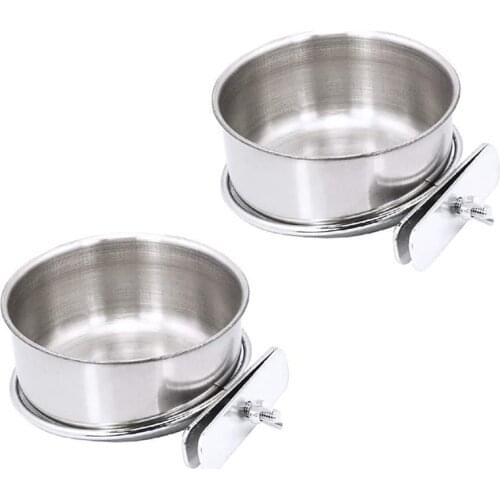 2 Pack Bird Cage Food Water Dispenser Parrot Food Dish Bird Feeder Cup for Cage, Stainless Steel Bird Food Holder Container for