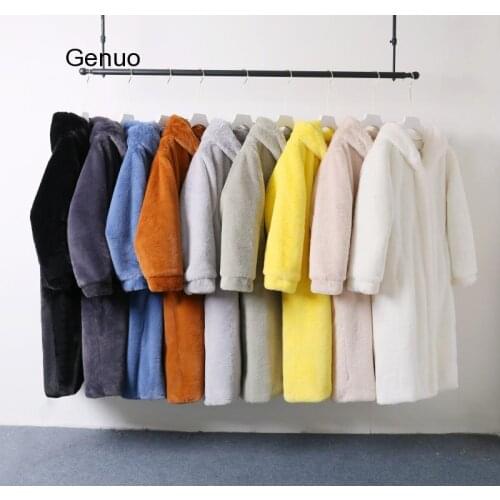 Hoodie Faux Rabbit Fur Jacket Solid Color Mink Hair Hooded Faux Fur Coats Women Winter Thick Loose Fur Coats Ladies Warm Outwear