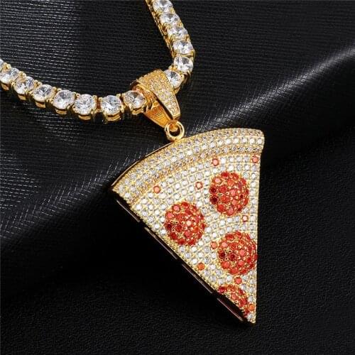 Iced Out Pizza Pendant & Necklace New Arrival Micro Paved Cubic Zircon Mens Hip Hop Jewelry For Gift