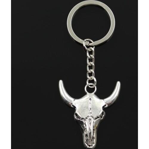 Fashion 30mm Key Ring Metal Key Chain Keychain Jewelry Antique Bronze Silver Color Plated Skull Bull Ox Head 41x38mm Pendant