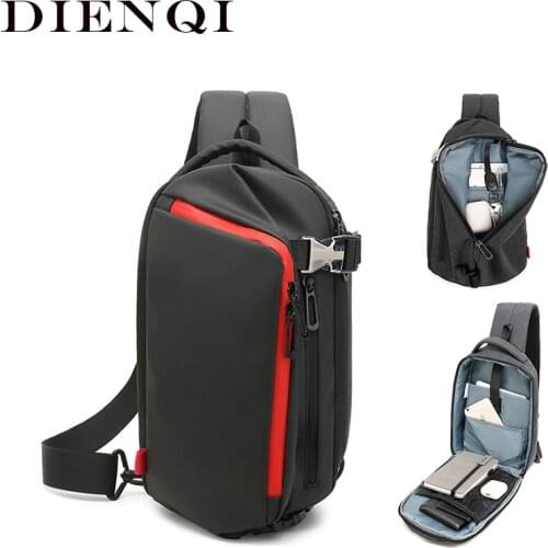 DIENQI Male Chest Rig Bag USB Charging Crossbody Bags Men Anti Theft Chest Bag School Short Trip Waterproof Personal Pocket Bags