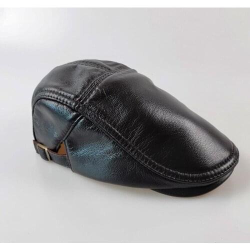 Genuine Leather Hat Mens Winter Autumn Cowhide Youth Beret Cap Middle-aged Elderly Male Leisure Fashion Warm Berets Hats H6922