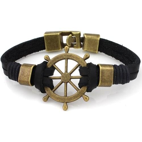 Alloy Braided Rudder Bracelet Mens Leather Bracelets