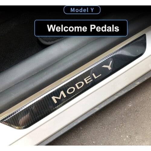 Pedal Stickers For Tesla Model Y 2021 Door Sill Decorative Exterior Modification Carbon Fiber Protection Strip Car Accessories