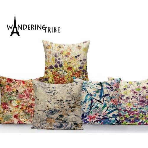 PLANT Pillowcase Vintage Floral Cushion Cover Farmhouse Home Pillow Case Decorative 45x45cm Linen Deco Sofa Cushion Fundas Cojin