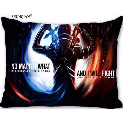 New Custom Sword Art Online Pillowcase Zippered Rectangle Pillow Cover Cases Size 45X35cm,40x60cm,45X75cm,50X75cm(Two sides)