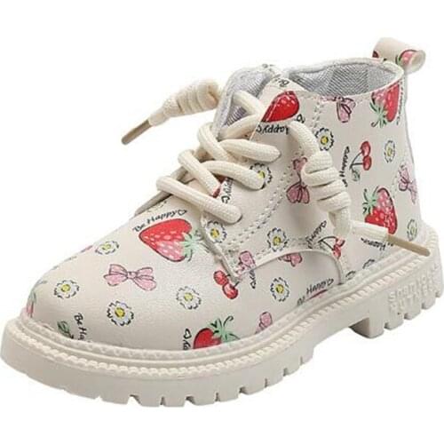 2020 Autumn New Girl Martin Boots Children Cute Short Boots Female Baby British Style Kids Strawberry Print Toddler Shoes