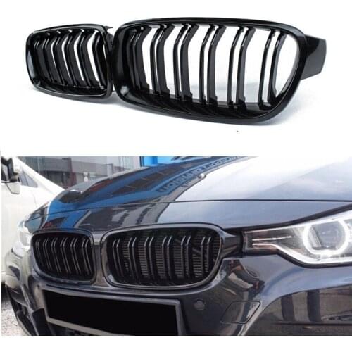 Car Front Grille Racing Front Sport Grill Gloss Black Double Slat Kidney Grille For BMW 3-Series F30 F35 2012-2018