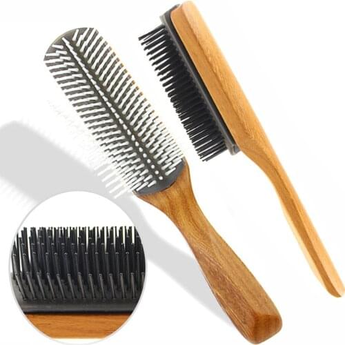 Hair Comb Cushion Brush Anti-Static Hairbrush 9 Rows Massage Wooden Comb Styling Detangle Brush