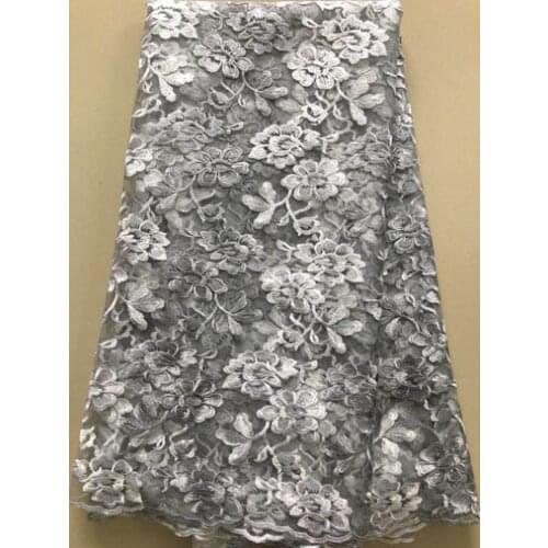 GRAY High Quality Nigerian Lace Fabrics 2021 With stones African French Net Lace Fabric Embroidered Tulle Mesh Lace VLL3387