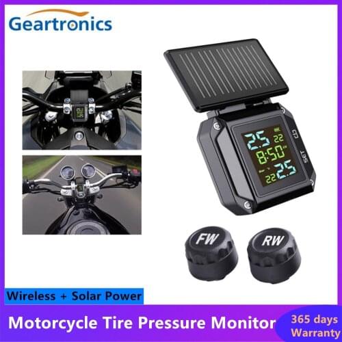 Motorcycle TPMS Motorbike Tire Pressure Monitoring System Wireless Solar Power Digital LCD Display Alarm Tire Pressure Sensor