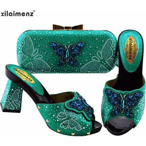 Xilaimenz 2019 Spring Slingbacks New Special Style Italian Women Shoes Matching Bag Decorate with Rhinestone for Slipper in Teal