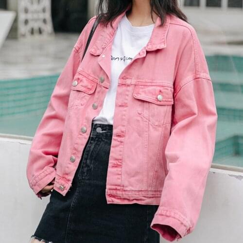 Flectit Candy Colored Casual Denim Jacket For Women Oversized Pink Denim Jacket Coats