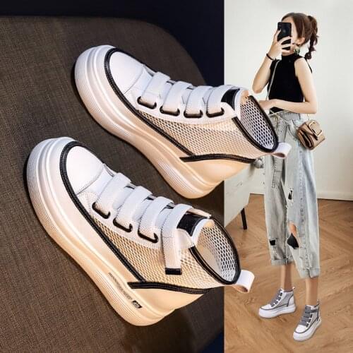 The New Inner Heightening Small White Shoes Womens Platform Thick-Soled Fashion Casual Breathable Mesh High-Top Sneakers