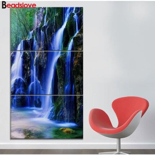3 pcs Big Waterfall Landscape Abstract Couples diy Diamond Embroidery sale mosaic,5d diamond painting cross stitch Triptych icon