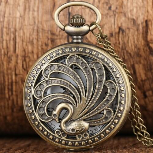 Antique Peacock Quartz Pocket Watch Retro Style Hollow Beauty Necklace Pendant Creative Gift Animal Watch Art Collectibles Reloj