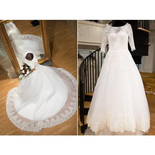 Ball Gown Wedding Gown Half Sleeves Appliques Bride Bridal Real Picture Wedding Dresses