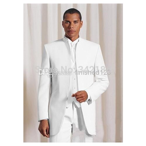 Custom Made White Stand Collar Groom Tuxedos/Best Man Suit/Wedding Groomsman Men Wedding Suits/ Bridegroom tuxedos