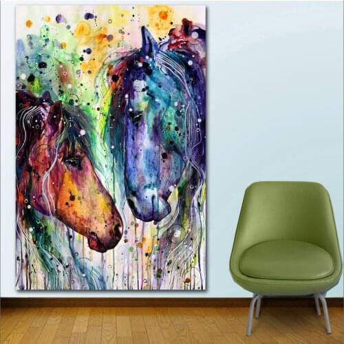 Large size Printing horses ink painting colorful Wall Art Picture Home Decor Living Room Modern Canvas Print No Frame Paintings