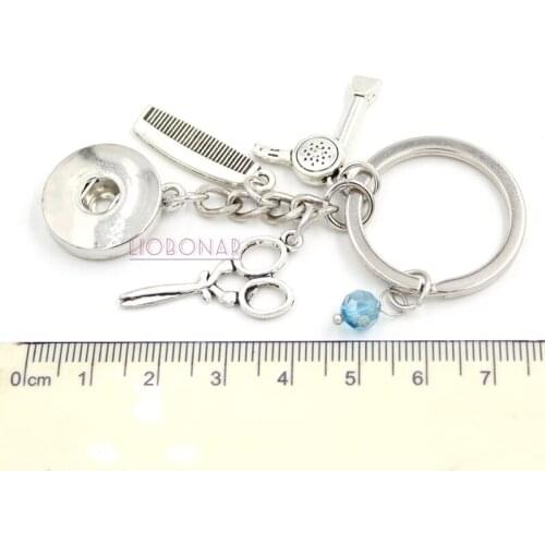1PC Hair Stylist Comb Hair Dryer Scissors Key Chain Handbag Charm Snap Keychain Key Ring Gifts for Men Women 18mm Snap Jewelry