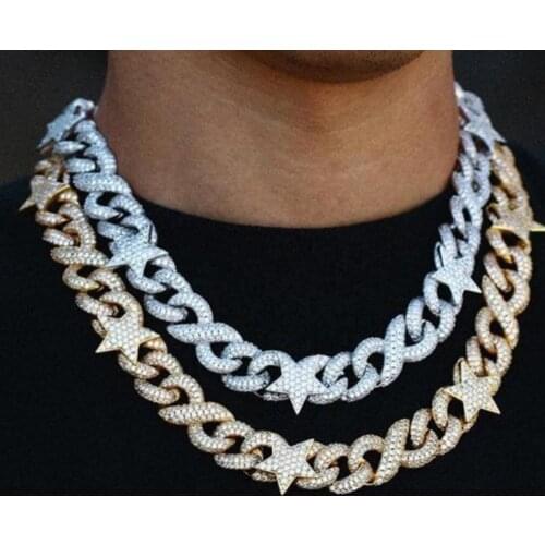 New 15mm Width Bling 5A CZ Cuban Link Chain Choker Necklaces Women Men Iced Out Hip Hop Two Tone Color Star Eye Pendants Jewelry