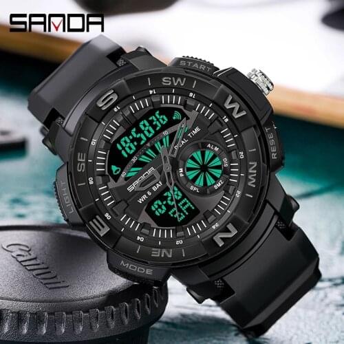 SANDA Watch Sports Military 50M Waterproof Dual Display Digital Quartz Mens Watches Wristwatch Clock Relogio Masculino 6037
