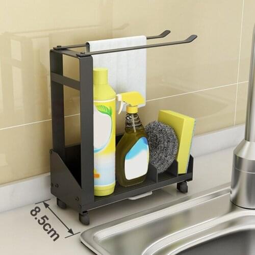 Sponge Holder Kitchen Sink Caddy Organizer Towel Rack Brush Soap Dispenser Holder with Removable Tray and Silicone Mat