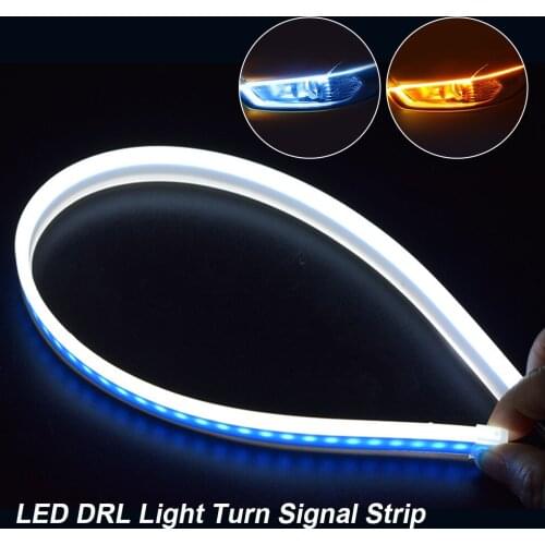 2pcs LED DRL Car Daytime Running Light Flexible Waterproof Strip Auto Headlights White Turn Signal Yellow Brake Flow Lights 12V