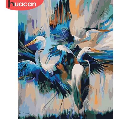 HUACAN Oil Painting Bird Animals HandPainted Kits Drawing Canvas Pictures By Numbers Crane Home Decoration DIY Gift
