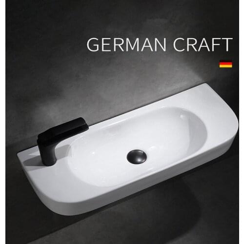 Ceramic Basin Bathroom Sink Right/Left Hand Small Square Wall Hung Cloakroom Toilet Basin Sink Wall Mounted Bathroom White Basin
