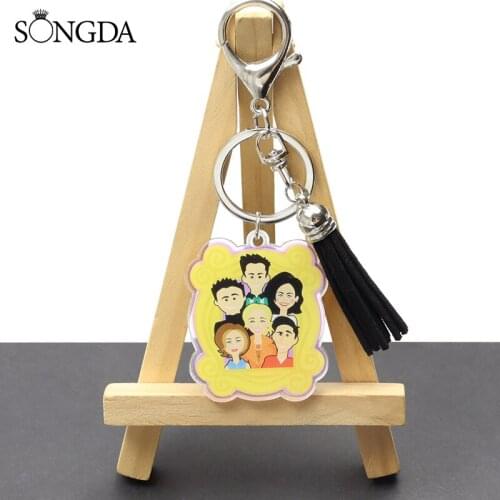 Classic TV Drama Friends Acrylic Tassel Keychain America Comedy Figure Funny Pattern Key Rings Bag Jewelry Pendants Accessories