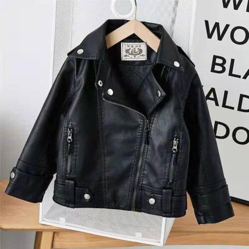 Girls Boys Leather jackets 2021 Spring Winter Childrens Fashion black PU Leather Coats Kids Short Lapel Collar Tops Outwear