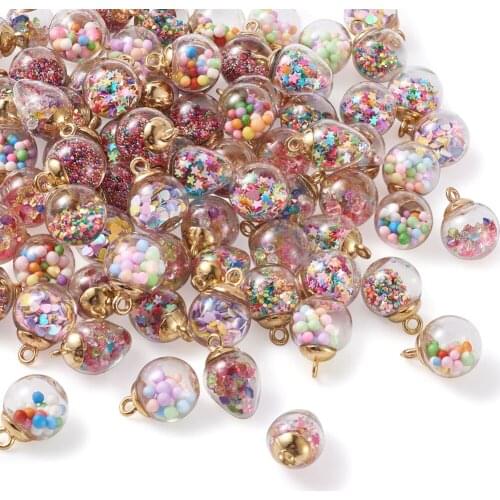 Colorful Transparent Glass Globe Pendants Charms with Glitter Sequins for DIY Earrings Necklace Jewelry and Xmas Tree Ball Decor