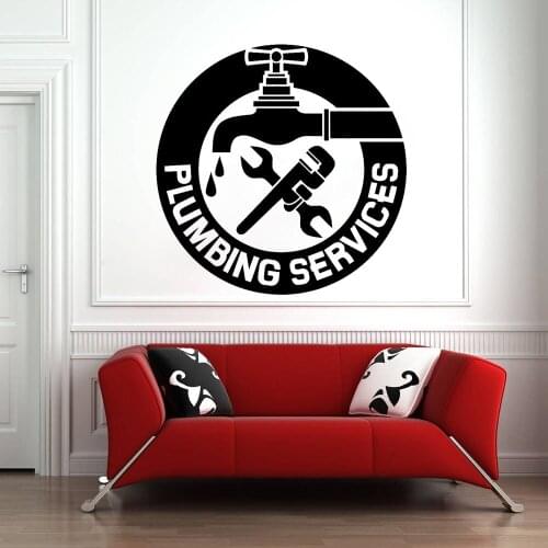 Creative Plumbing Services Wall Decal Mechanic Plumber Vinyl Wall Art Sticker Garage Decor Removable Waterproof Poster D603