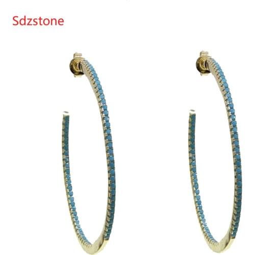 Disc Round Turquoise Blue Cz Earrings Big Circle Earring Fashion Jewelry For Women Girls Steampunk Ear Clip Korean Earrings 2021