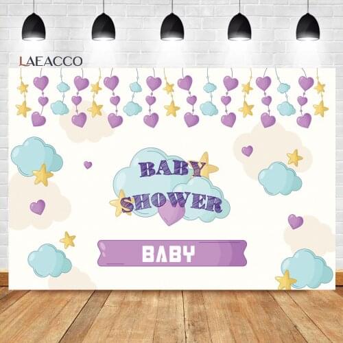 Laeacco Baby Shower Background Strings Of Cartoon Cloud Love Heart Stars Newborn Customized Poster Portrait Photography Backdrop